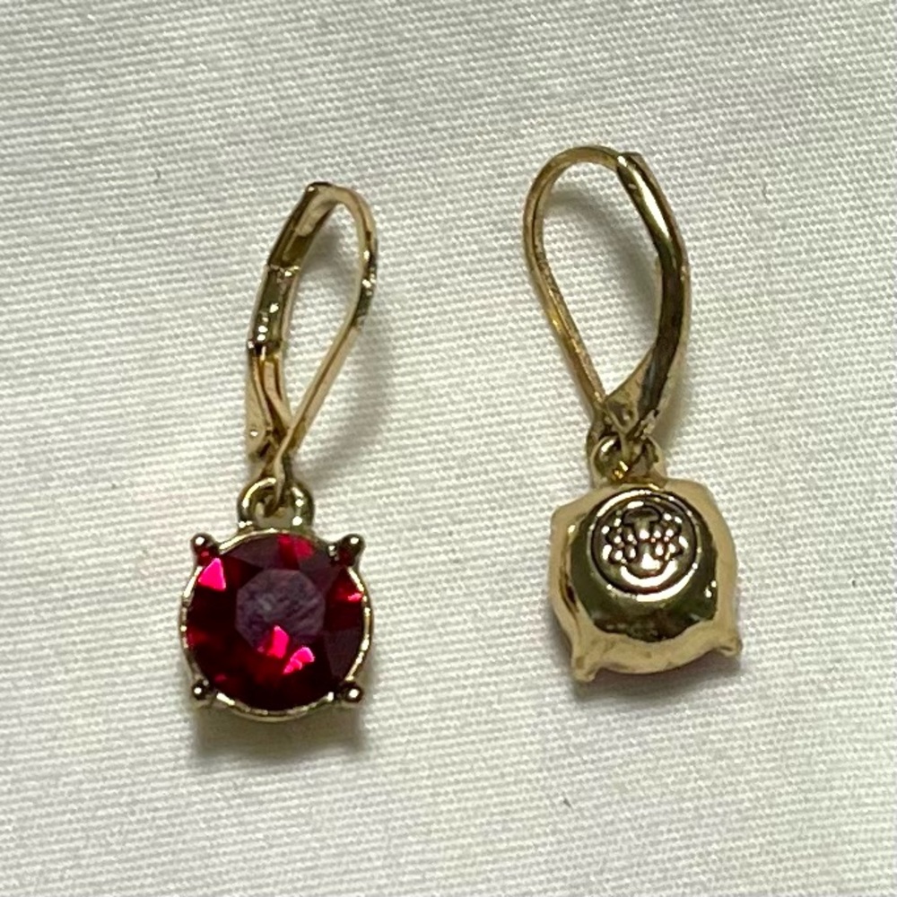 Dana Buchman Gold Toned Earrings with Deep Red Stones - Picture 2 of 6